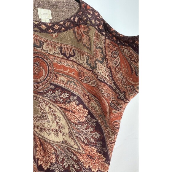 Chicos Orange brown Fall colors Batwing  blouse  1 Top M 6 8 - Picture 6 of 12